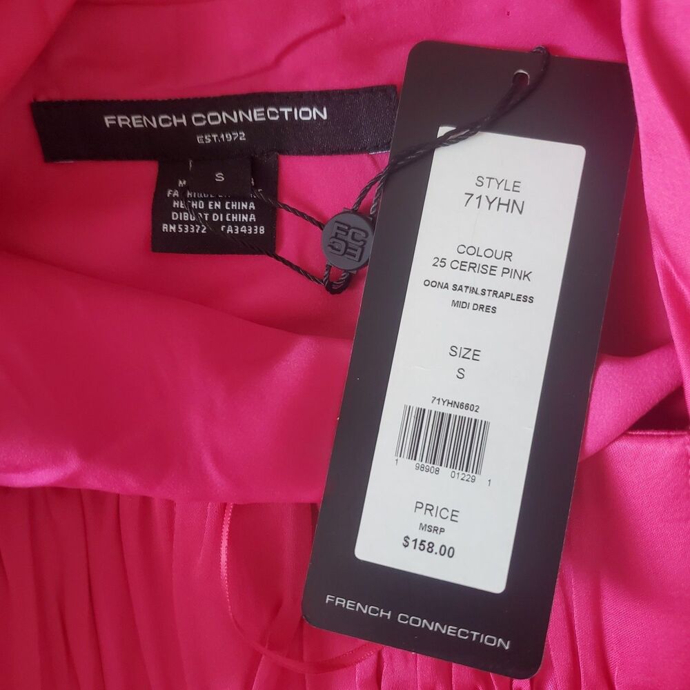 NWT French Connection Satin Midi Dress Size Small Pink Strapless Cowl Back $158 - Picture 5 of 10
